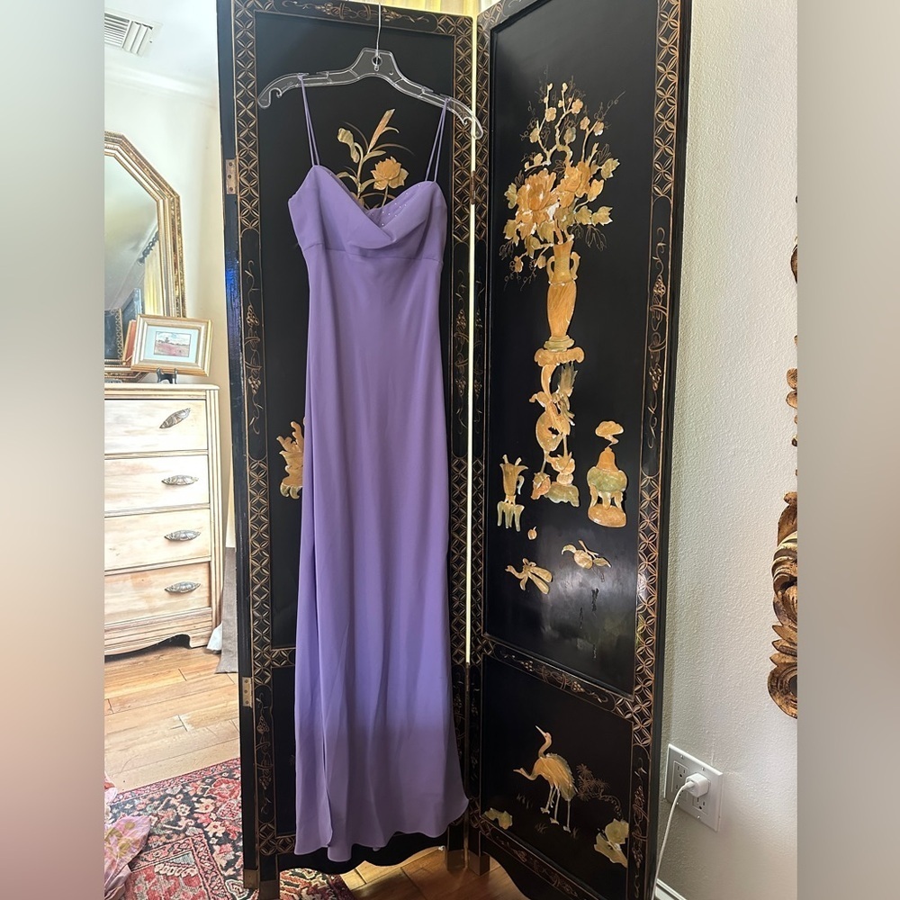 Boutique Lavender purple gown with rhinestone chest details